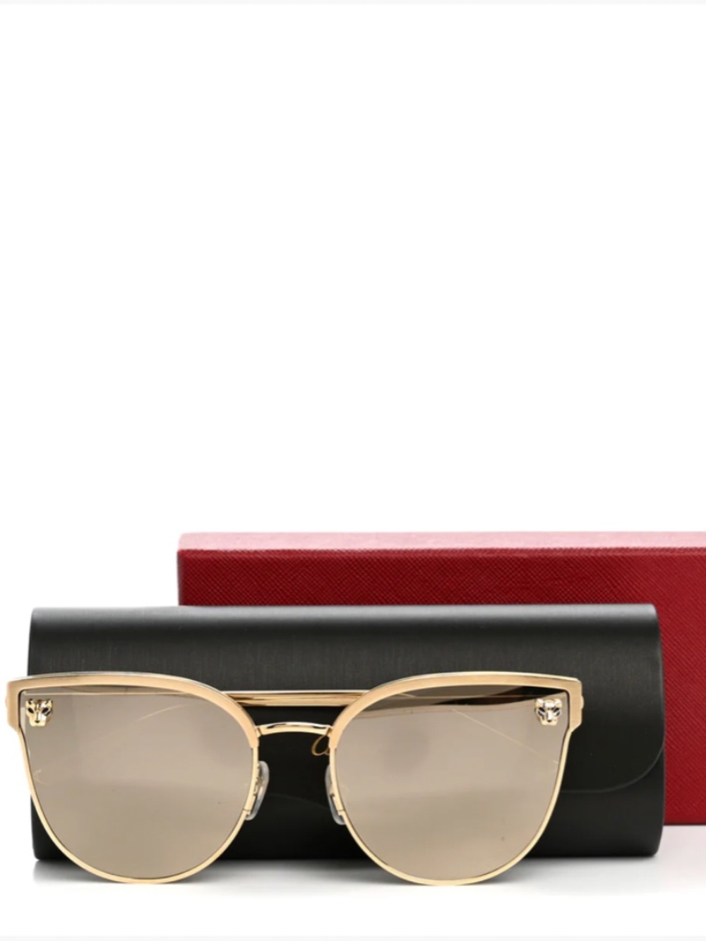 NEW - Authentic Panthere De Cartier Cat Eye Sunglasses CT0198S Gold